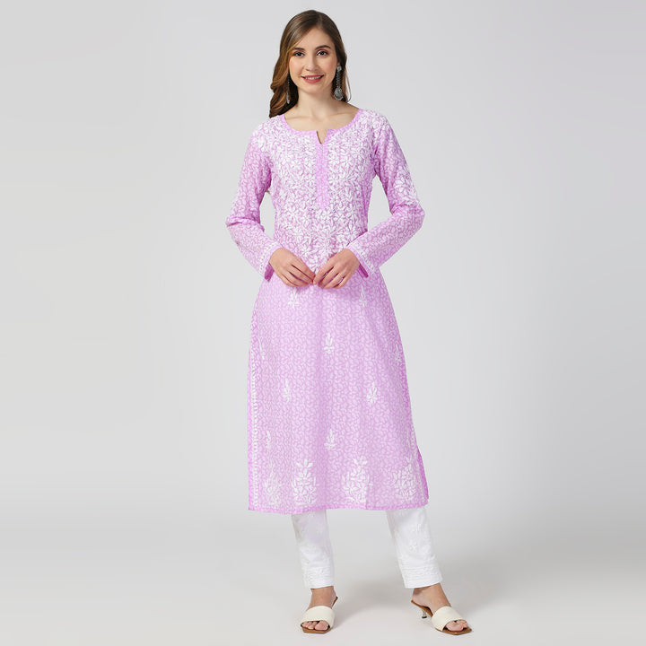 AAINA BRASSO CHIKANKARI LONG KURTI