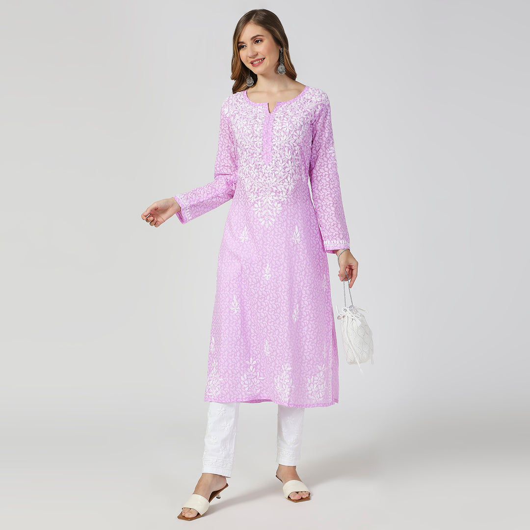 AAINA BRASSO CHIKANKARI LONG KURTI