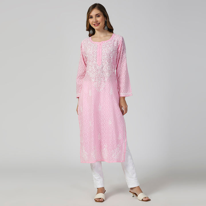 AAINA BRASSO CHIKANKARI LONG KURTI