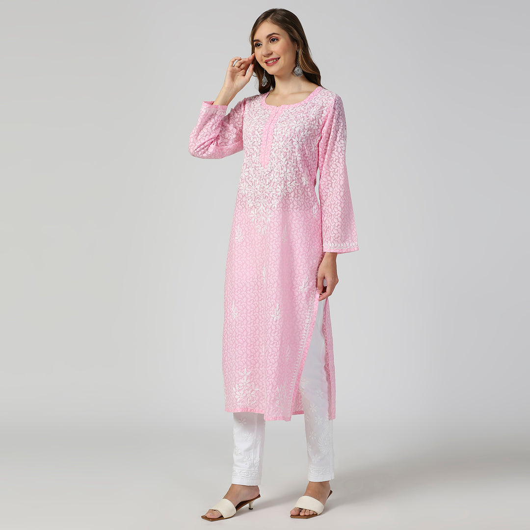 AAINA BRASSO CHIKANKARI LONG KURTI