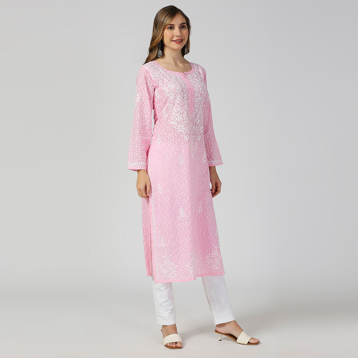 AAINA BRASSO CHIKANKARI LONG KURTI