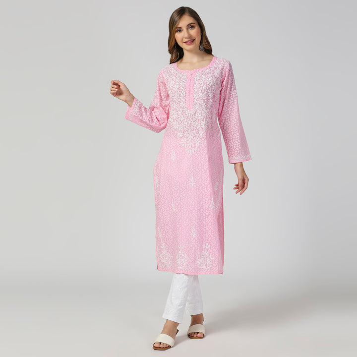 AAINA BRASSO CHIKANKARI LONG KURTI