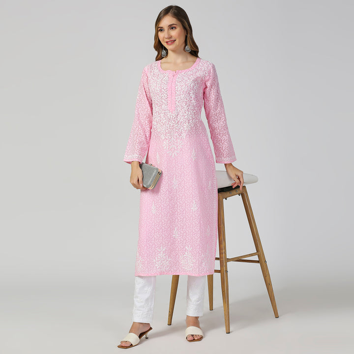 AAINA BRASSO CHIKANKARI LONG KURTI