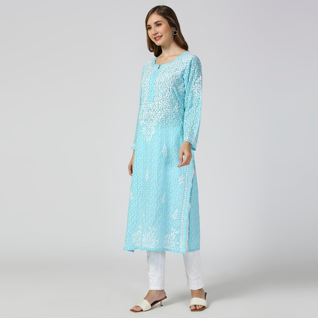 AAINA BRASSO CHIKANKARI LONG KURTI