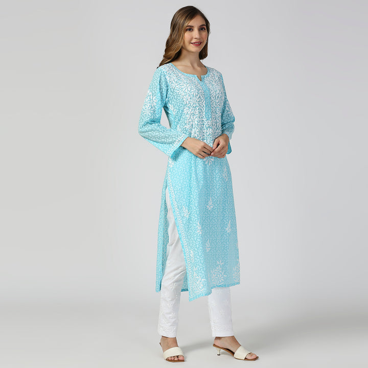 AAINA BRASSO CHIKANKARI LONG KURTI