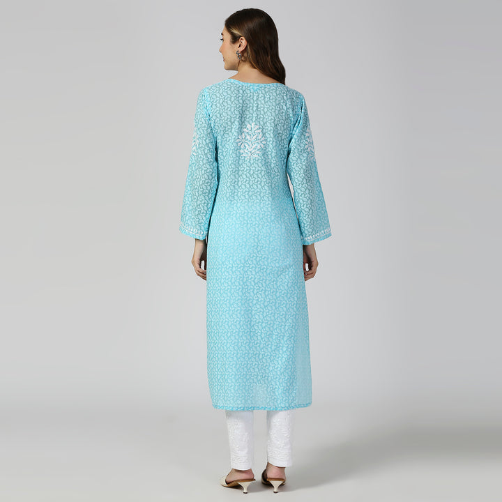 AAINA BRASSO CHIKANKARI LONG KURTI