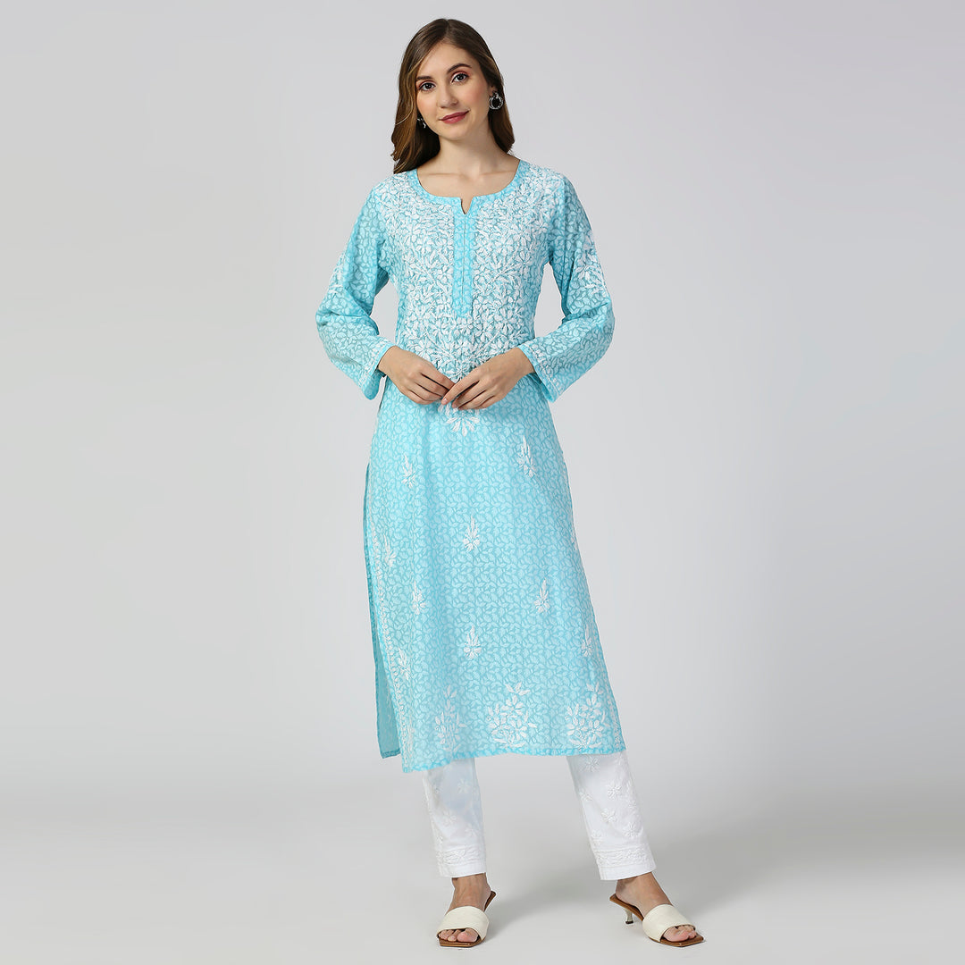 AAINA BRASSO CHIKANKARI LONG KURTI