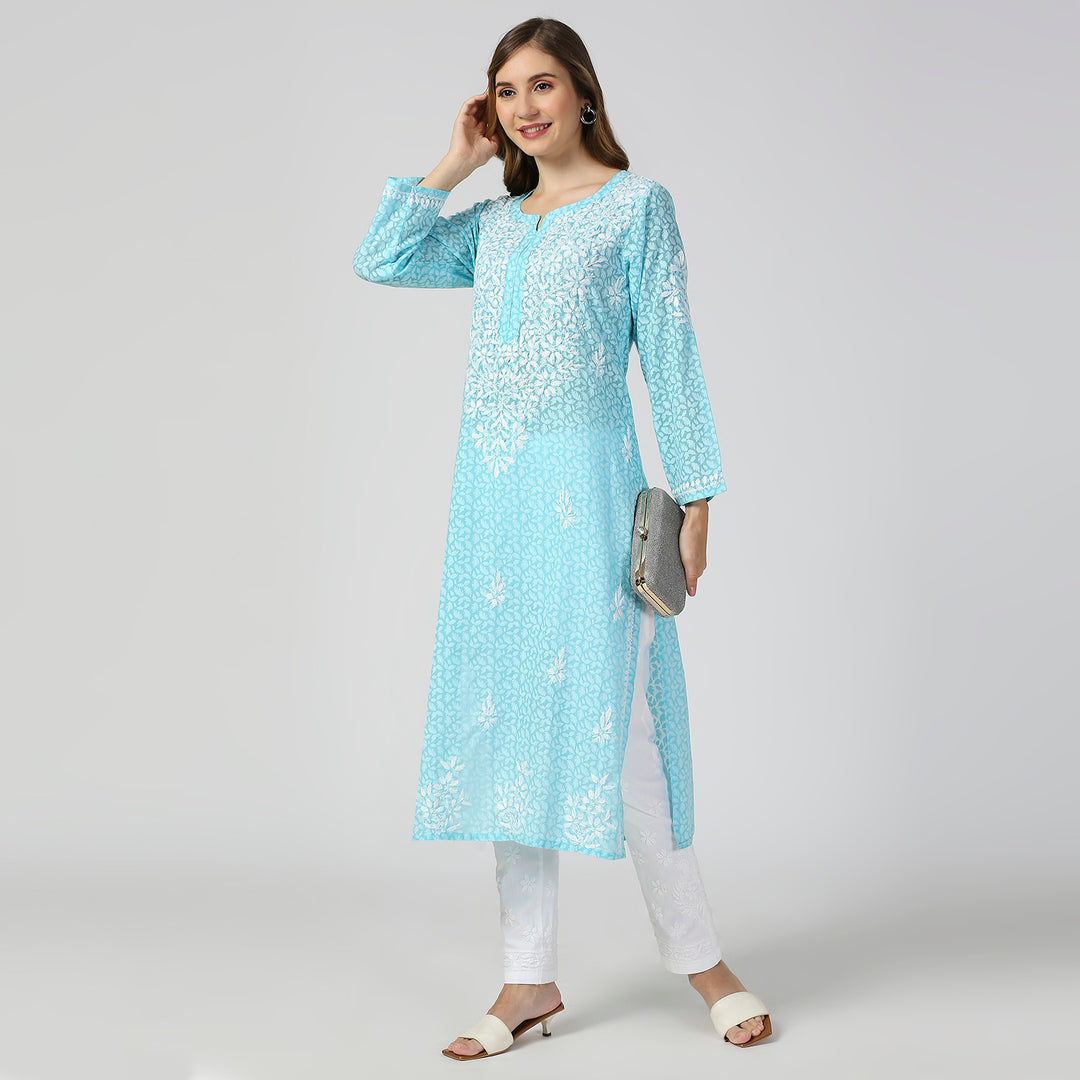 AAINA BRASSO CHIKANKARI LONG KURTI