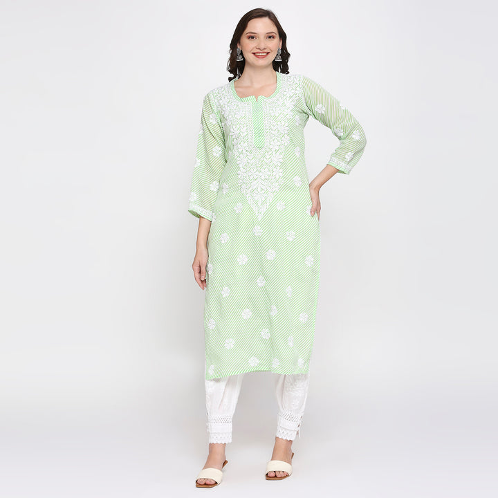 COTTON CHIKANKARI LEHERIYA LONG KURTI