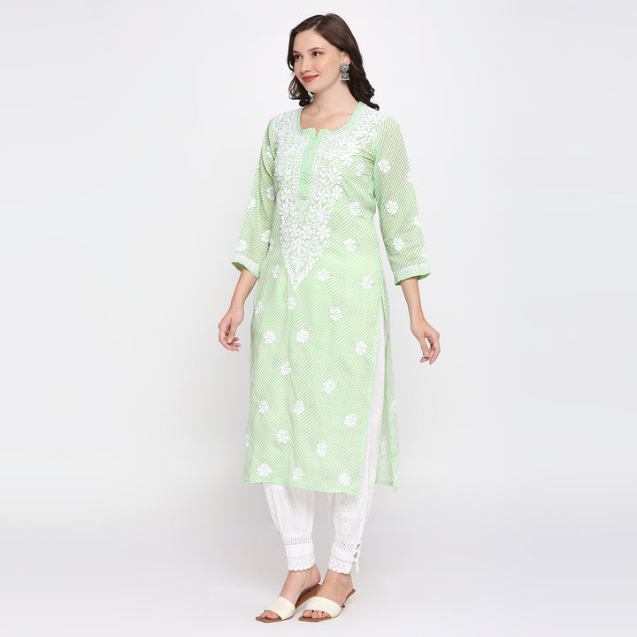 COTTON CHIKANKARI LEHERIYA LONG KURTI