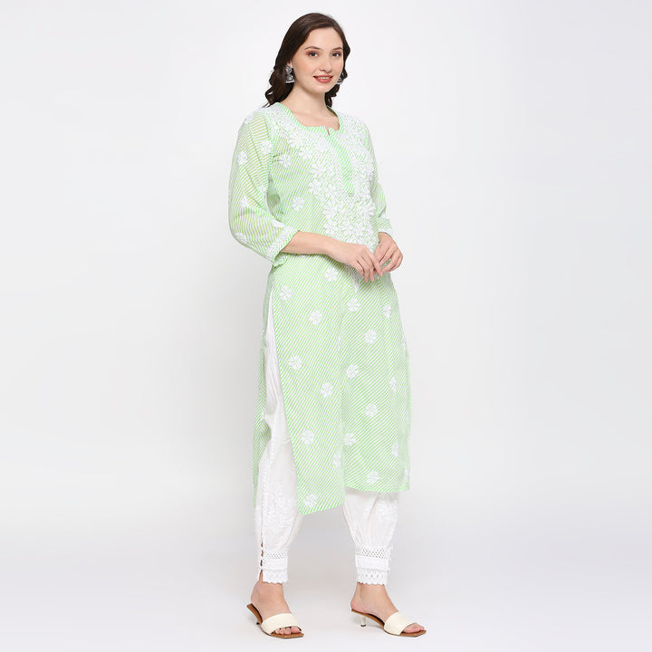 COTTON CHIKANKARI LEHERIYA LONG KURTI