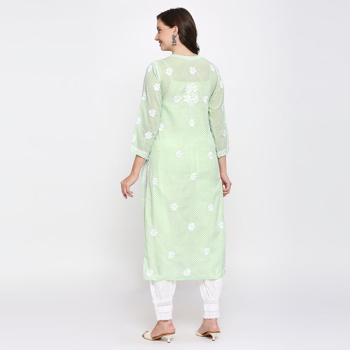 COTTON CHIKANKARI LEHERIYA LONG KURTI