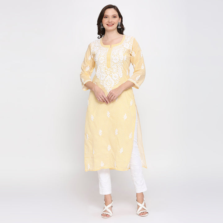 COTTON CHIKANKARI LEHERIYA LONG KURTI