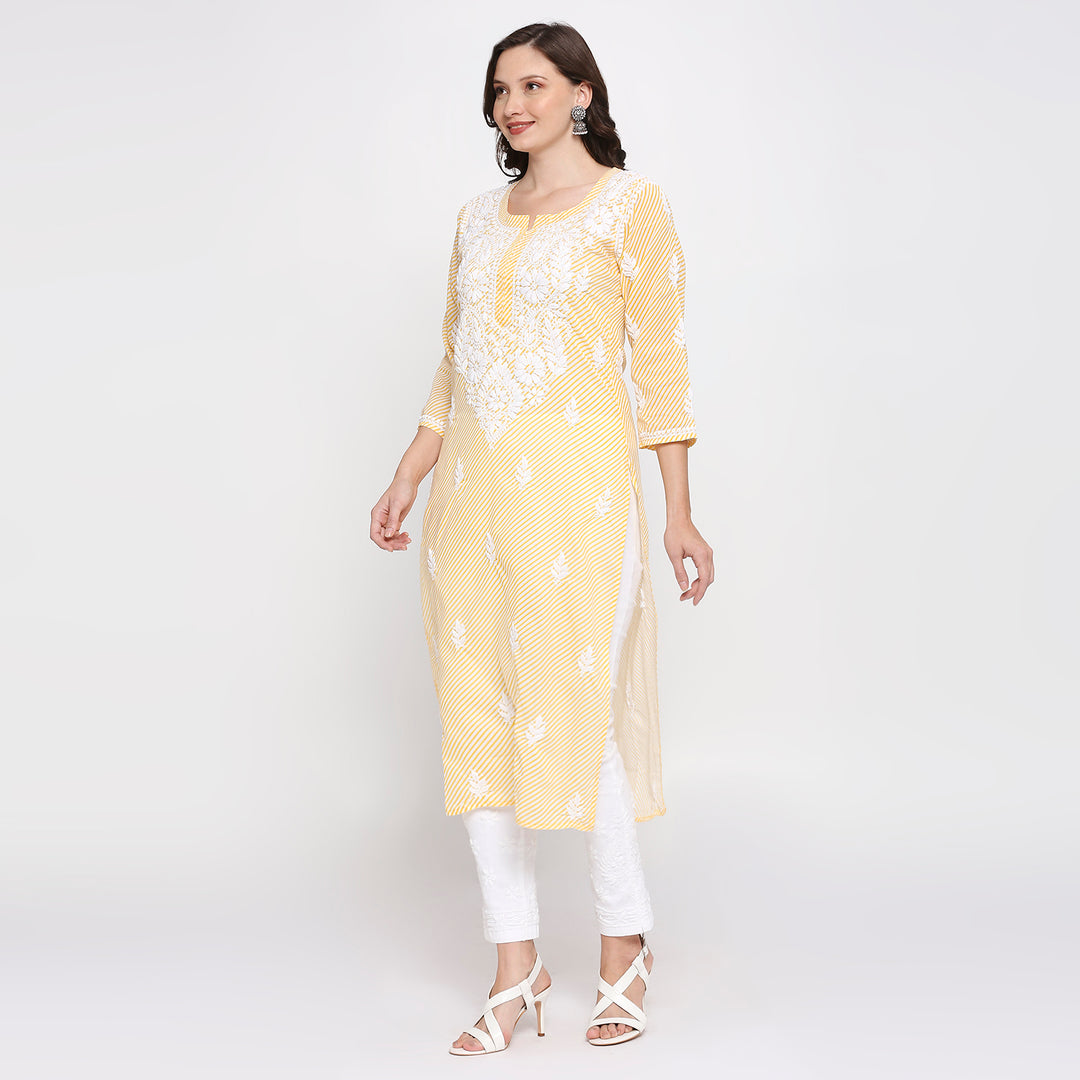 COTTON CHIKANKARI LEHERIYA LONG KURTI