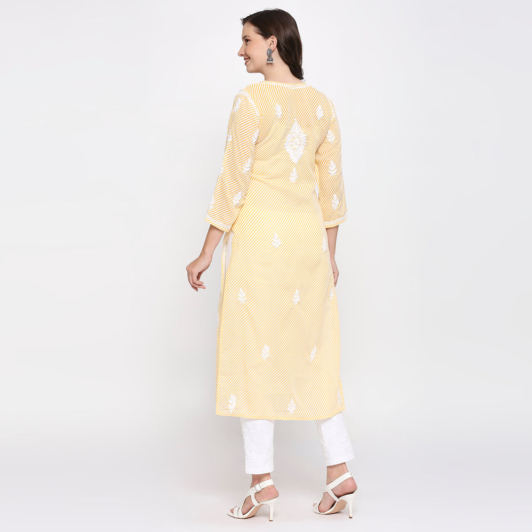 COTTON CHIKANKARI LEHERIYA LONG KURTI