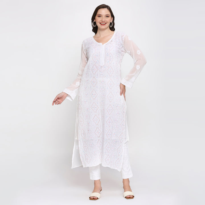 VISCOSE CHIKANKARI EMBELLISHED KURTI