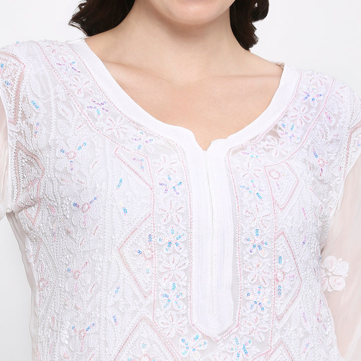 VISCOSE CHIKANKARI EMBELLISHED KURTI