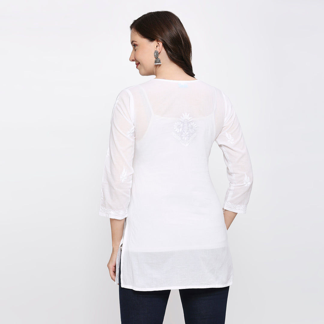 COTTON CHIKANKARI SHORT KURTI