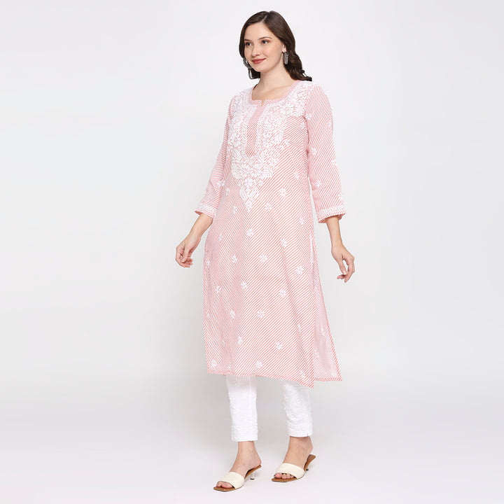 COTTON CHIKANKARI LEHERIYA LONG KURTI