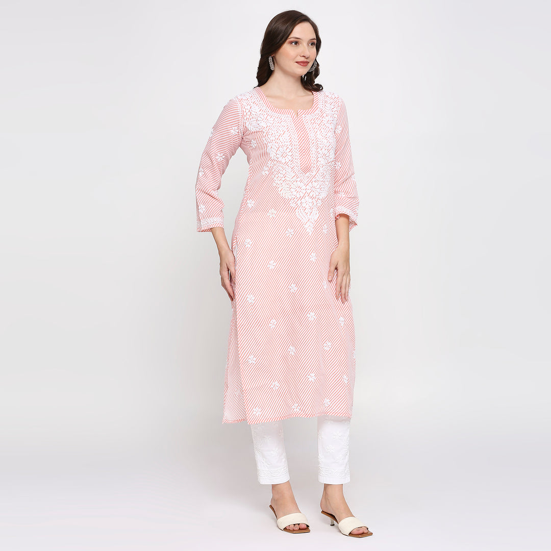 COTTON CHIKANKARI LEHERIYA LONG KURTI