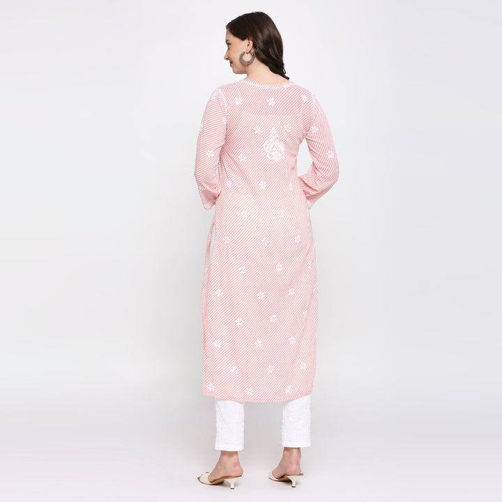 COTTON CHIKANKARI LEHERIYA LONG KURTI