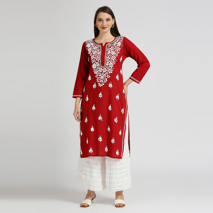 HASEEN COTTON FLOWER CHIKANKARI KURTI