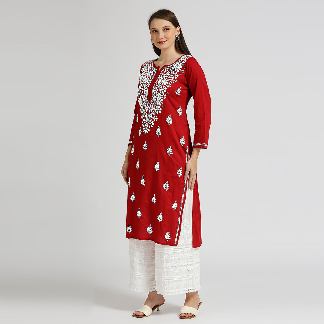 HASEEN COTTON FLOWER CHIKANKARI KURTI