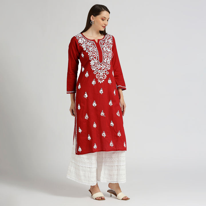 HASEEN COTTON FLOWER CHIKANKARI KURTI