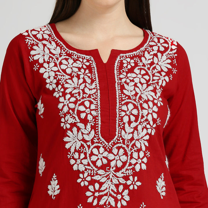 HASEEN COTTON FLOWER CHIKANKARI KURTI