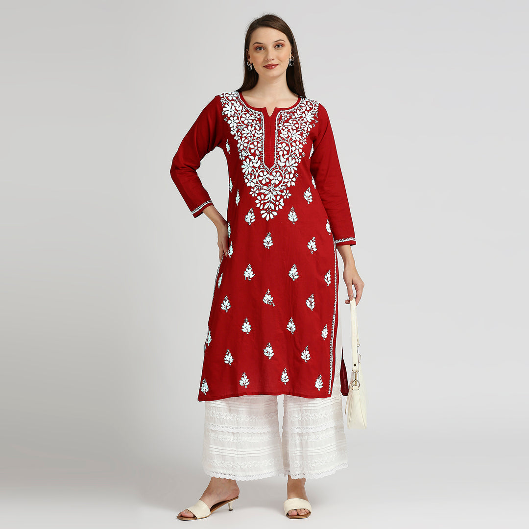 HASEEN COTTON FLOWER CHIKANKARI KURTI