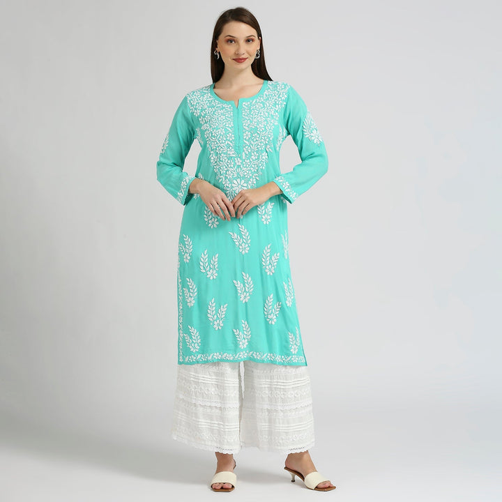 MODAL CHIKANKARI LEAFLET LONG KURTI