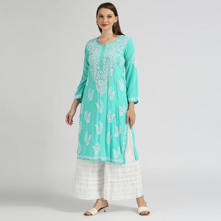 MODAL CHIKANKARI LEAFLET LONG KURTI