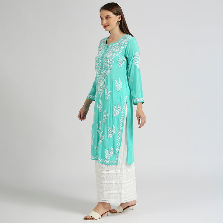 MODAL CHIKANKARI LEAFLET LONG KURTI