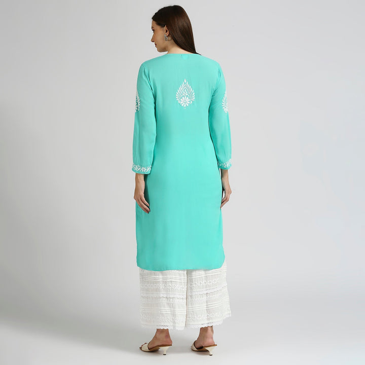 MODAL CHIKANKARI LEAFLET LONG KURTI