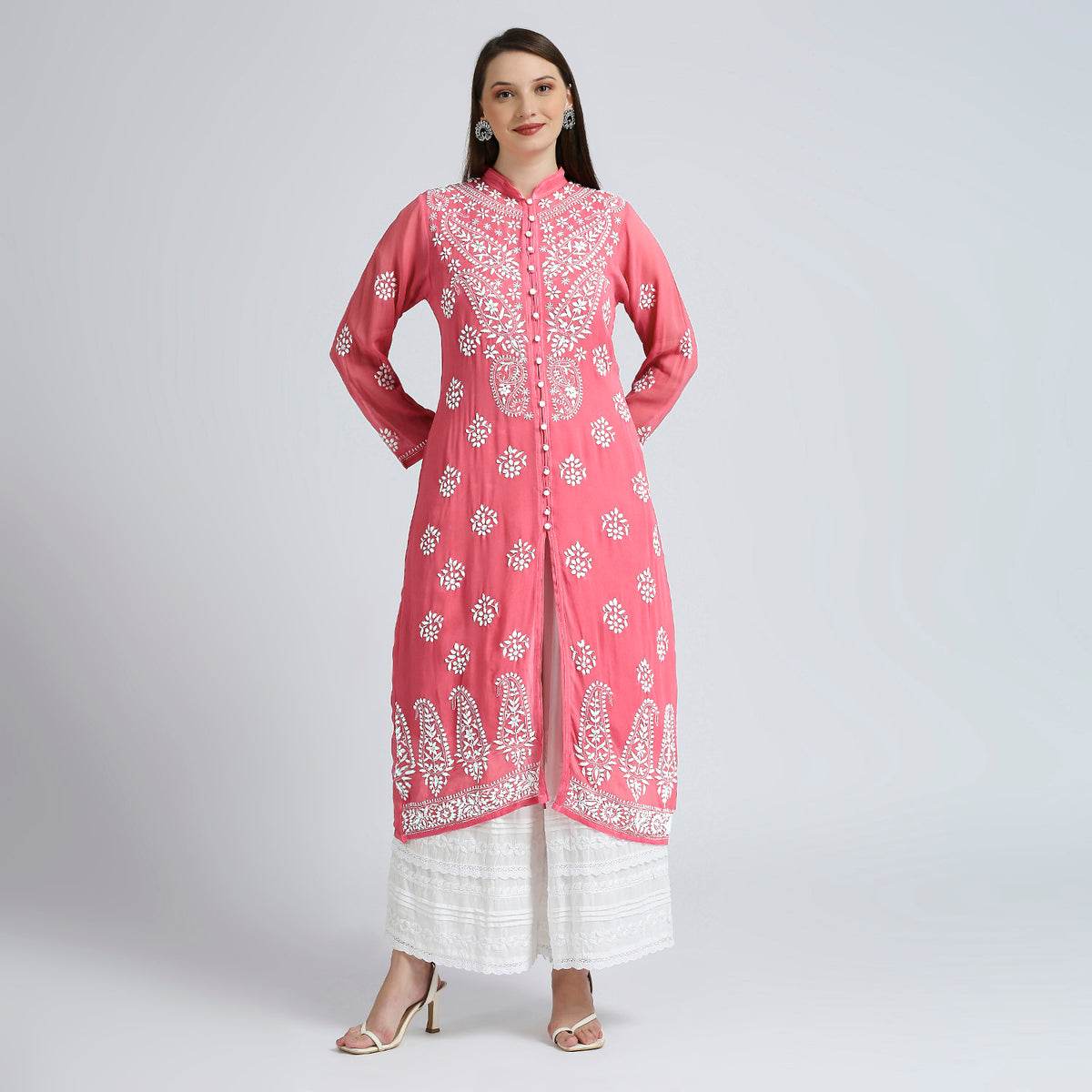 Noor Georgette Chikankari Long Kurti