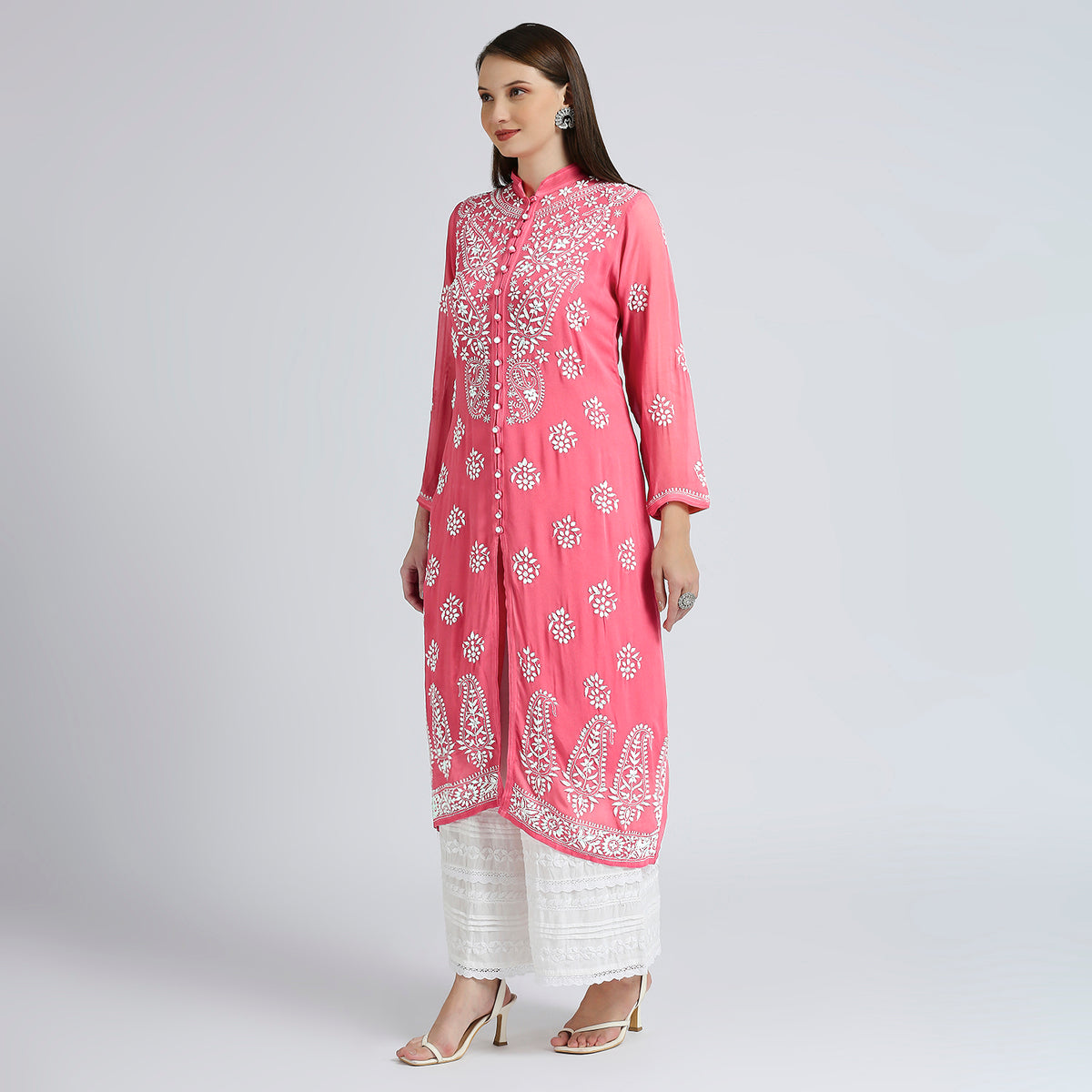 Noor Georgette Chikankari Long Kurti