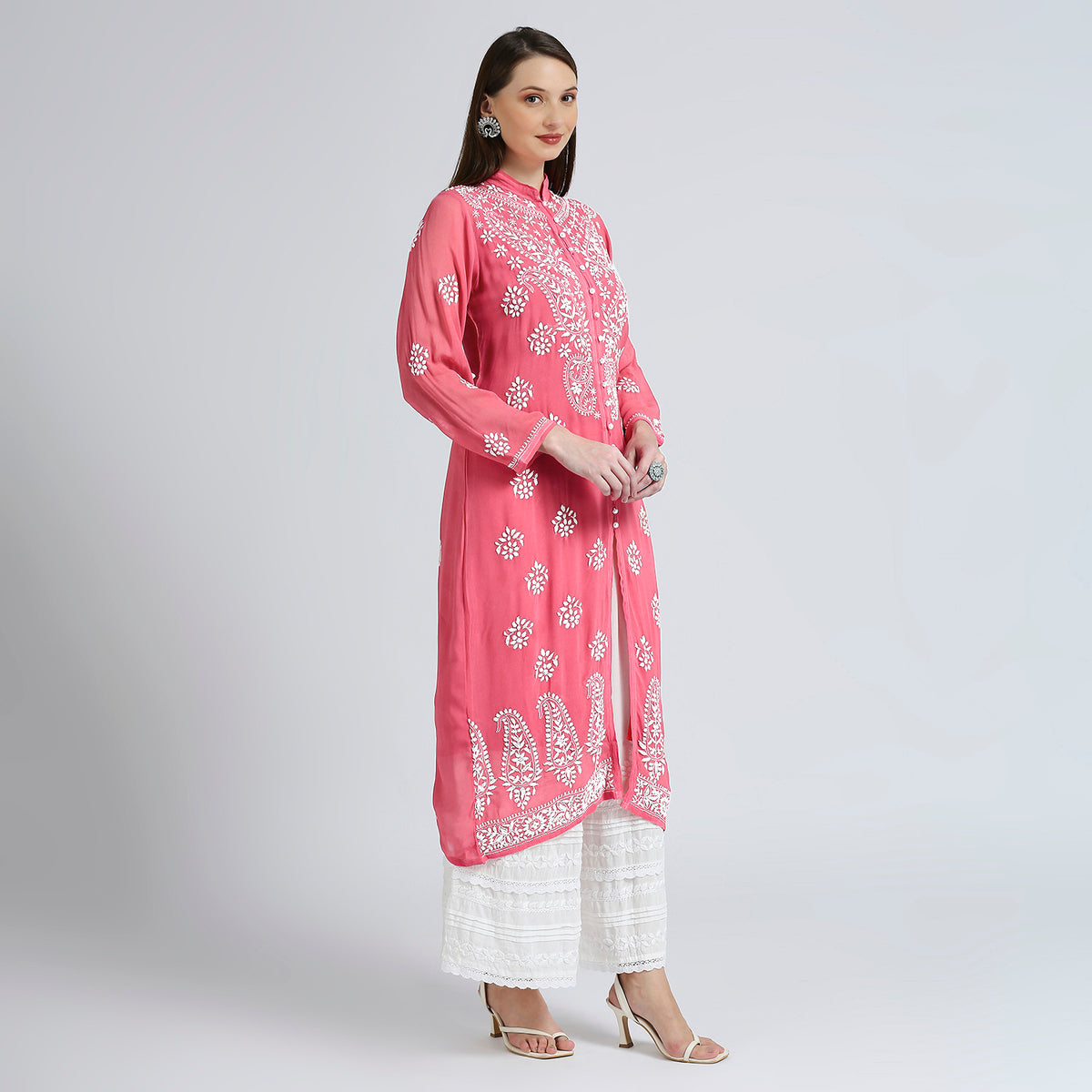 Noor Georgette Chikankari Long Kurti
