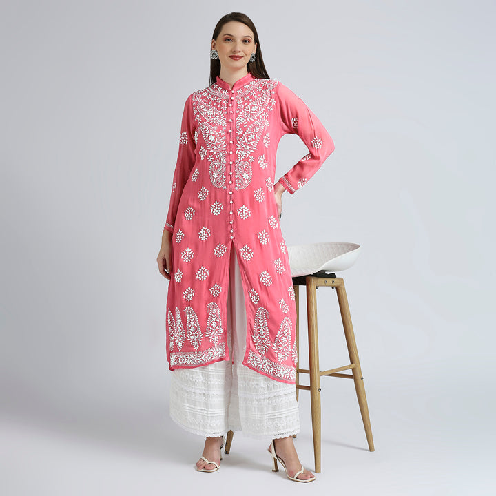 GEORGETTE CHIKANKARI LONG KURTI