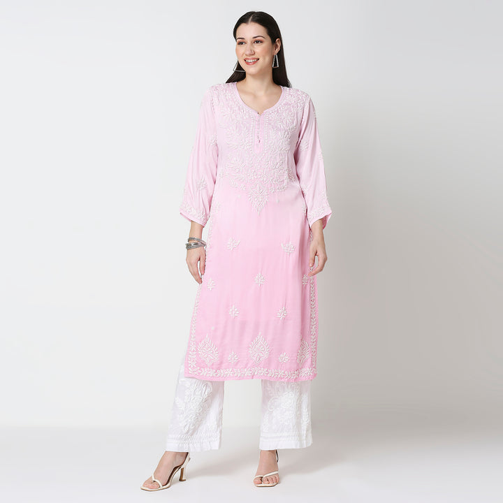 AYESHA MODAL SATIN CHIKANKARI LONG KURTI