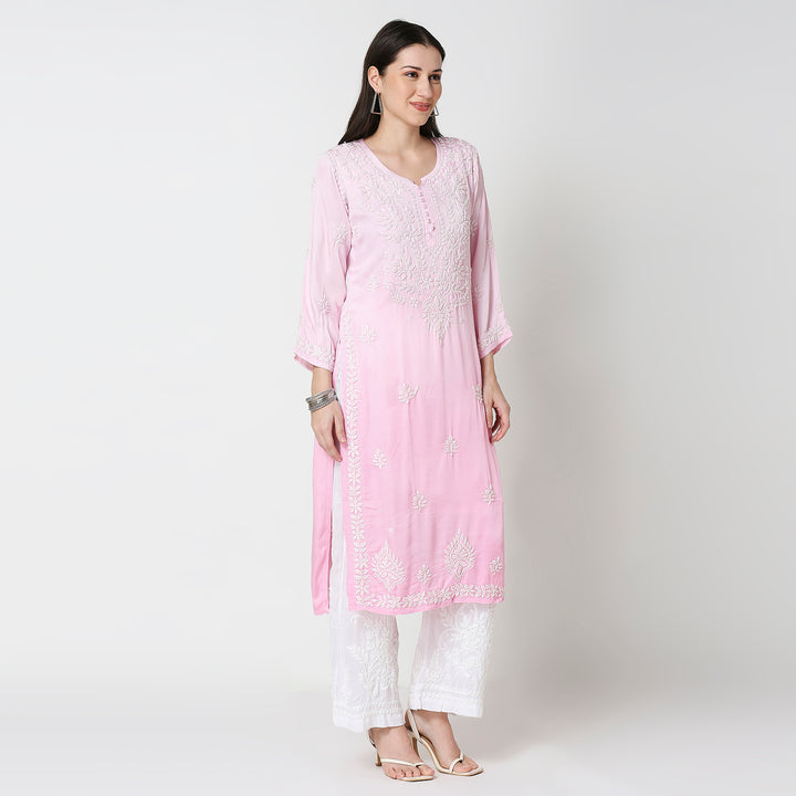 AYESHA MODAL SATIN CHIKANKARI LONG KURTI