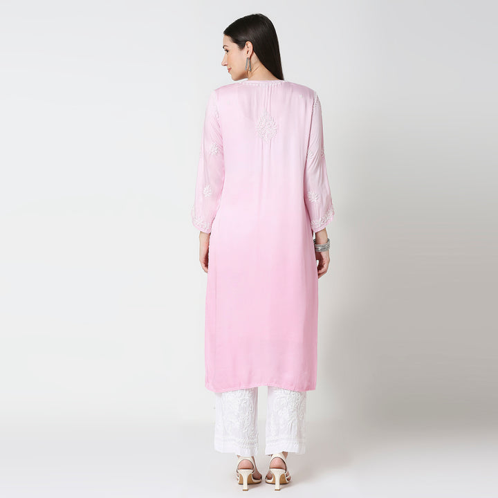 AYESHA MODAL SATIN CHIKANKARI LONG KURTI