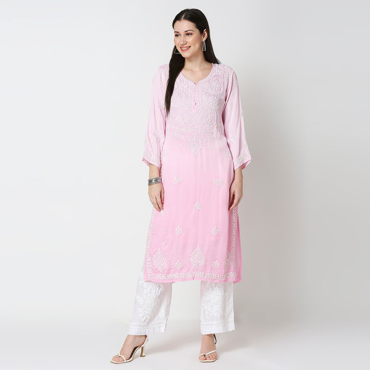 AYESHA MODAL SATIN CHIKANKARI LONG KURTI