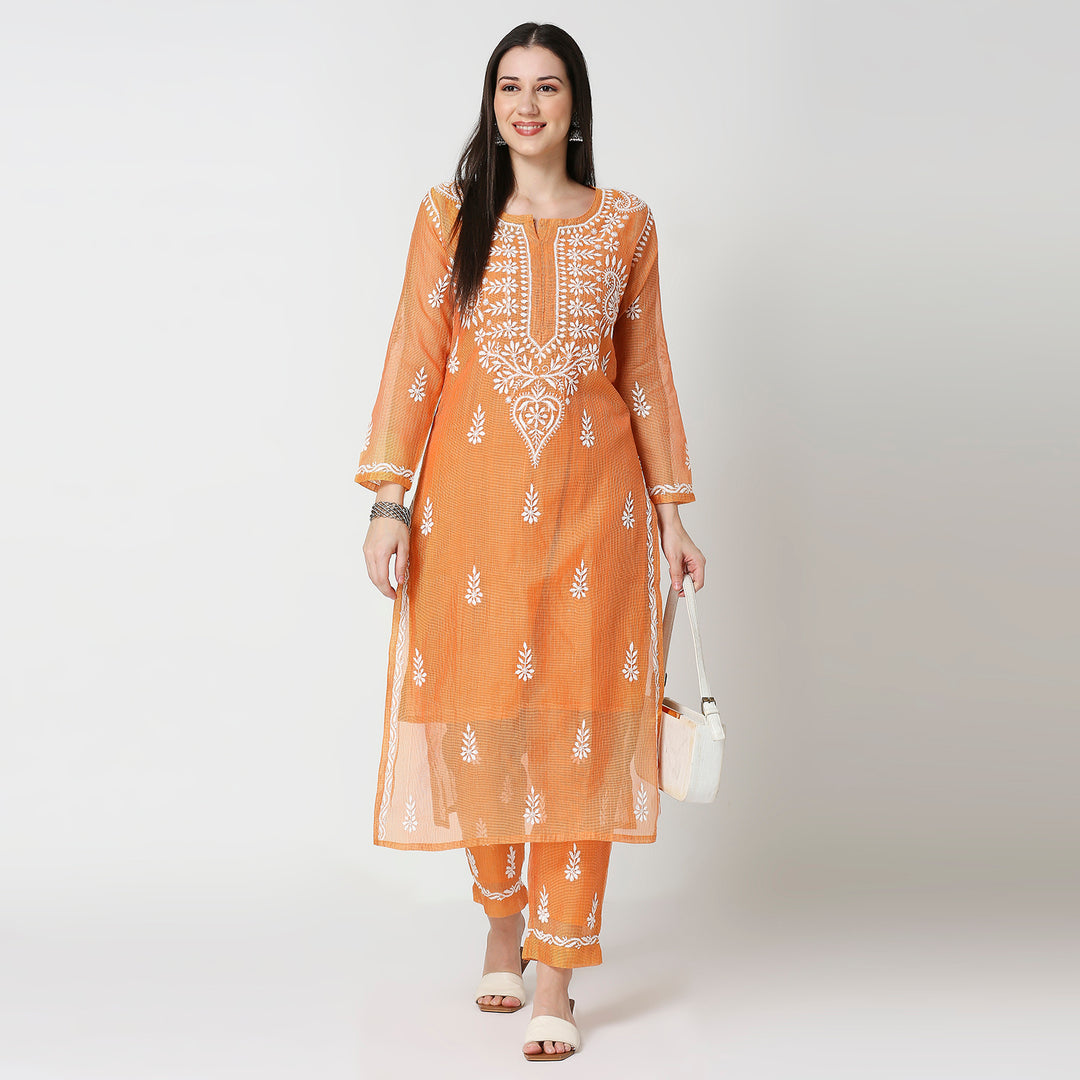 CHANDERI CHIKANKARI CO-ORD SET