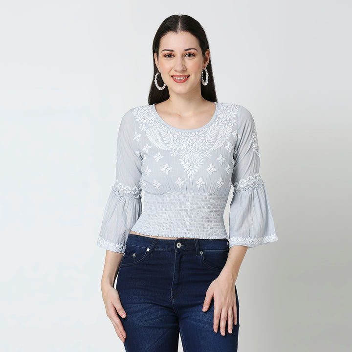 COTTON CHIKANKARI CROP TOP