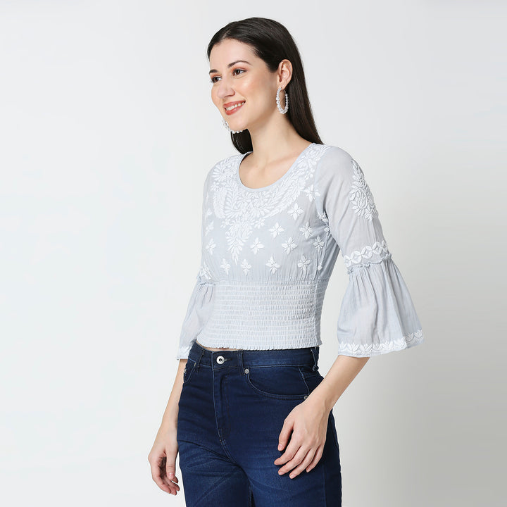 COTTON CHIKANKARI CROP TOP