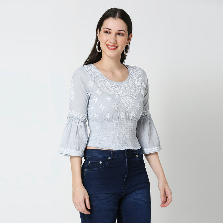 COTTON CHIKANKARI CROP TOP