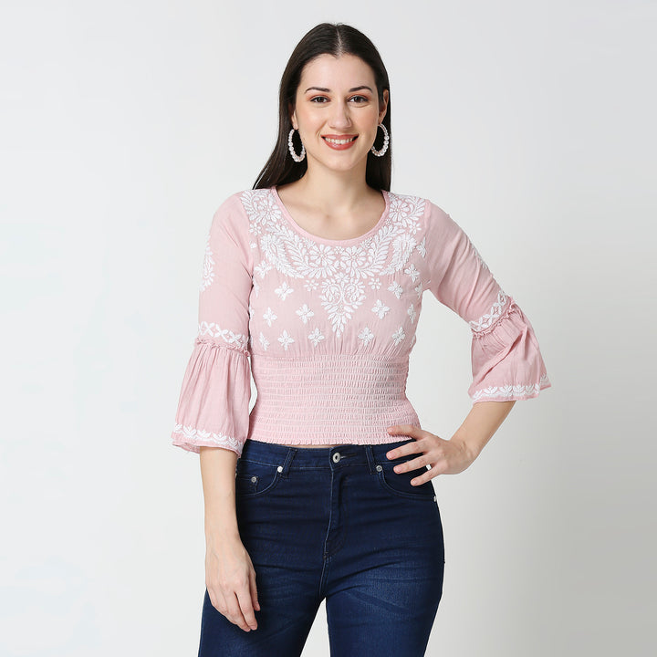 COTTON CHIKANKARI CROP TOP