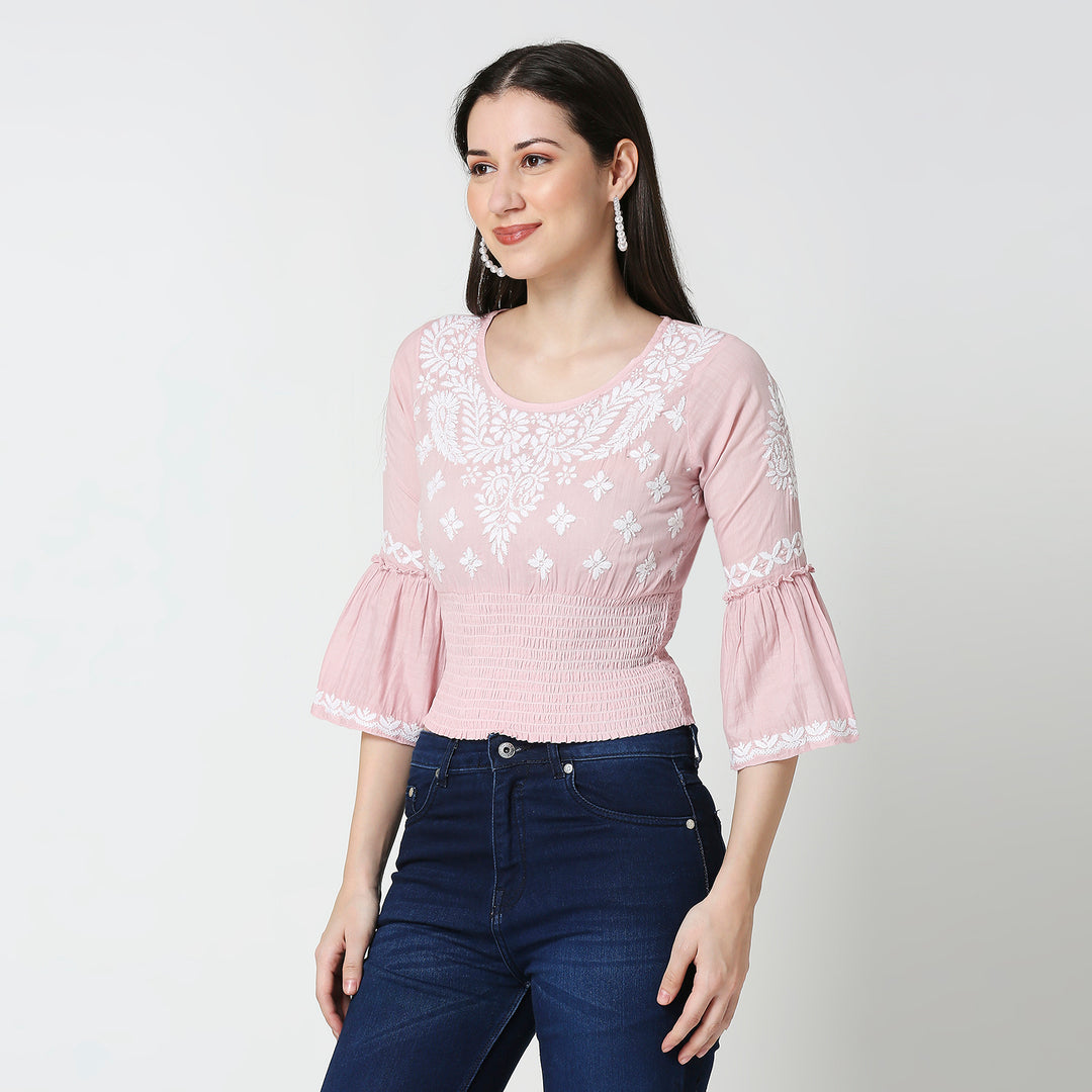 COTTON CHIKANKARI CROP TOP