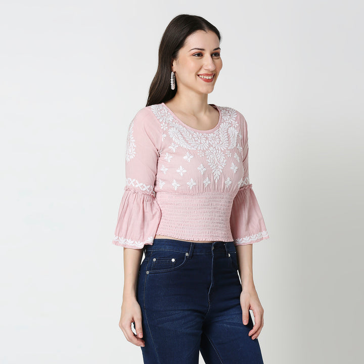 COTTON CHIKANKARI CROP TOP