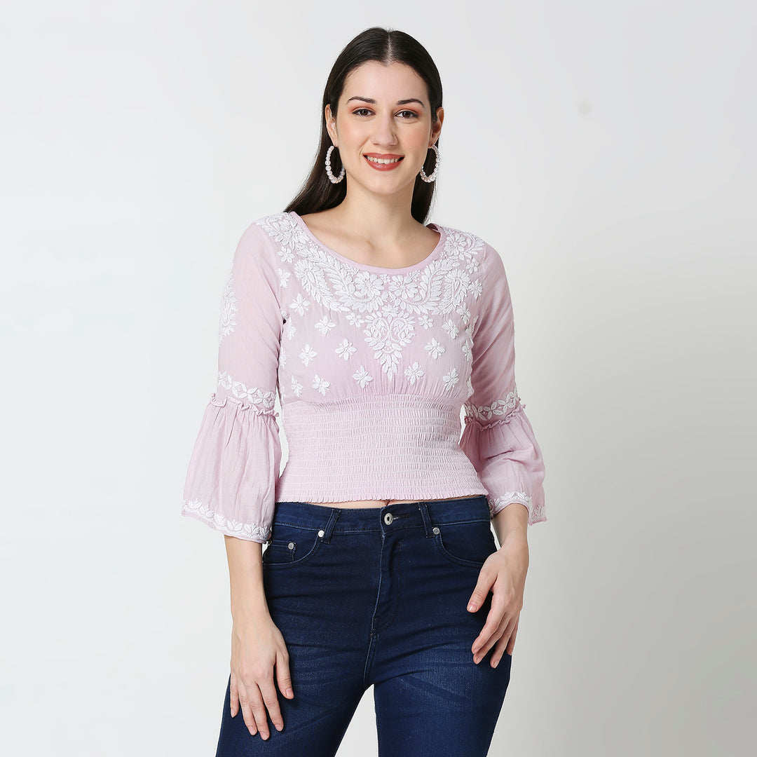 COTTON CHIKANKARI CROP TOP